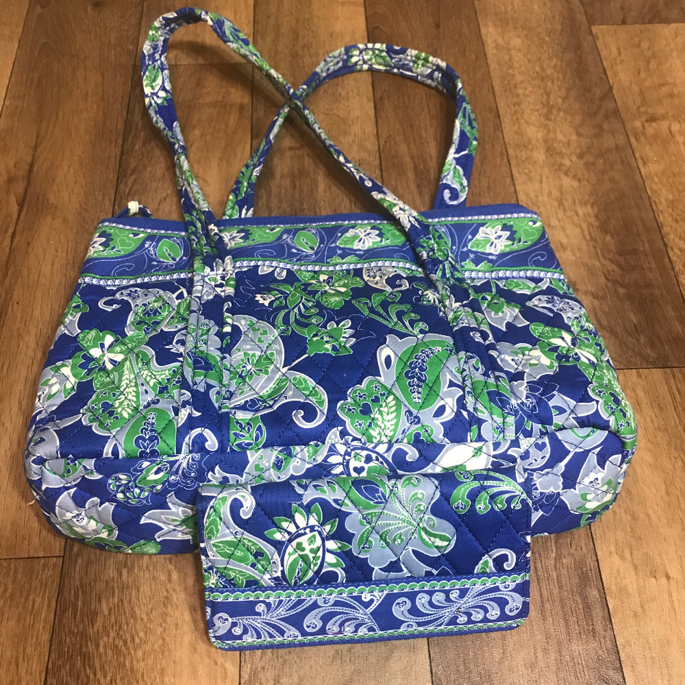 Blue and Green Paisley Patterned Tote